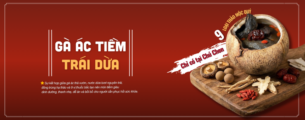 Gà Ác Tiềm Trái Dừa Cùng 9 Vị Thảo Mộc